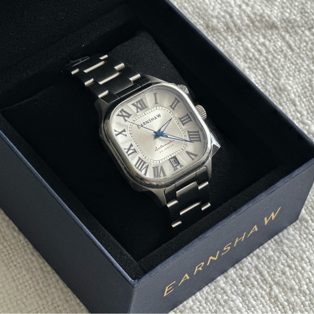 Luxury Automatic Watch Thomas Earnshaw Coussin Silver White - New (Never Worn)